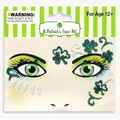 Green St. Patrick's Day shamrock face gems set with glitter for party decorations - Clover White Green Eye Art