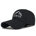 Black sports baseball cap with mountain embroidery and breathable pineapple fabric - Adjustable / Black with White Embroidery