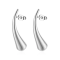 Pendientes de botón largos de acero inoxidable plateado pulido con forma de gota de agua - Color Acero
