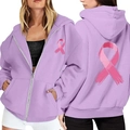 Sweat à capuche zippé lavande pour femme avec ruban rose et poches larges confortables - S / Lavande