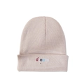 Close-up of pink knitted beanie with colorful dream word and star embroidery details - M (56-58cm) / Beige