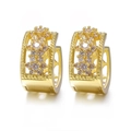 Elegant gold hollow flower earrings with micro-inlaid zircon and secure hoop closure - 10-Gold Hollow Flower Huggie / Gold