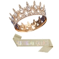 Set of gold birthday queen glitter sash and luxury rhinestone crown for party celebration - BIRTHDAY QUEEN Sash + Gold Pink Rhinestone Crown / Birthday Sash and Gold Pink Crown Set
