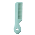 Light blue infant hair comb with fine teeth and a heart-shaped handle hole - Green