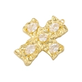 Ciondolo a croce dorata stile hip hop con texture a rilievo e cinque pietre preziose - Croce con intarsio in zirconia / Oro