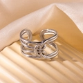 Detailed close-up of a silver multi-layer hollow irregular stainless steel ring band - Steel Color 131