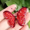 Vibrant red butterfly brooch pin with sparkling rhinestones in an alloy setting - Style 83/Full Rhinestone Red
