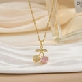 Luxurious 18k gold plated cherry pendant necklace with pavé zircons and pink gemstones - Gold Pink Gem Pave Zirconia Cherry