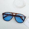 Oversized leopard print sunglasses with blue lenses and metal double bridge design - Leopard Frame Blue Lens