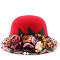 Chapeau élégant en laine rouge avec fleurs et dentelle pour fête et cérémonie - M(56-58cm) / Rouge