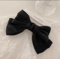 Fermaglio per capelli con grande fiocco in raso nero stile vintage francese perlato - Nero