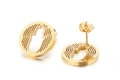 Bohemian gold stainless steel round stud earrings featuring hollow palm leaf pattern - Gold Hamsa Hand Hollow (KE83123-KC)