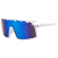 Gafas de ciclismo blancas con marco moteado negro y lentes de espejo azul-púrpura - Marco Negro Salpicaduras Blancas Lente Azul Hielo