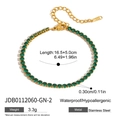 18K gold plated stainless steel tennis bracelet with emerald green stones and adjustable chain - Round Cut Green Zirconia Style(JDB0112060-GN-2)
