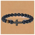 Men's matte black beads and tiger eye bracelet with US flag cross on To My Brother card - To My Brother