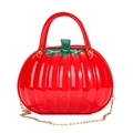 Creative red pumpkin shaped crossbody bag with glossy finish and gold chain strap - Red