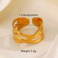 Detail view of adjustable 18K gold plated multi-layer criss cross ring on satin fabric - Gold Multi-layer Cross Line Ring / Adjustable Open