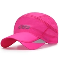 Quick-dry breathable sport cap in bright pink with reflective brim and mesh panels - Adjustable / Rose Red (Silver Tip Print)