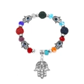 Hamsa Hand armband met kleurrijke kristallen en lavasteen kralen voor dames mode - Antiek Zilver (M-749)