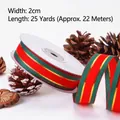 Christmas red and green striped ribbon with gold wire, 2cm wide and 25 yards long - 2.0cm Wide Red Green Striped Ribbon 25 Yards