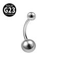 Polierter G23 Titan Bauchnabelpiercing mit silbernen Kugeln und gebogenem Barbell - 1.6x10x5x8mm / Stahlfarbe