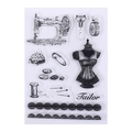 Vintage sewing theme clear silicone stamps featuring sewing machine and buttons - No.8-Retro Sewing Tools