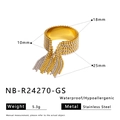 Technical drawing showing 18k gold plated beaded ring dimensions and stainless steel features - Gold and Silver Two-tone Tassel Ring (NB-R24270-GS)