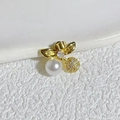 Goldener Kirsch-Anhänger mit Perle und funkelnden Zirkoniasteinen für DIY-Schmuck - Stil A Gold