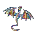 Detailed view of iridescent crystal dragon pendant with sparkling rhinestones and scales - Colorful Dragon Brooch (A-1194)