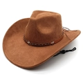 Classic brown suede western cowboy hat with star studded band and chin strap - M(56-58cm) / Khaki