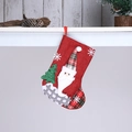 Detail of red linen Christmas stocking with 3D Santa Claus hanging on wooden wall - E4-2 Medium Burlap Fence Santa Stocking