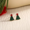 Creative Christmas tree stud earrings with green enamel and golden edges for women - Red Star Christmas Tree (EAR0029)