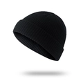 Classic black knitted beanie hat with ribbed texture for men in a minimalist street style - Black