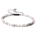 Adjustable 4mm grey marble natural stone beaded bracelet with woven black cord strap - White Crazy Lace Agate