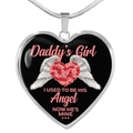 Collana con ciondolo a cuore in argento con design Daddys Girl e ali d angelo - Stile Daddy's Girl / Argento