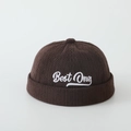 Toddler boy brown knit miki hat with Best One white embroidery in vintage worker style - 52cm (2-5 Years) / Best Letter - Coffee
