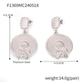 Detail showing titanium steel sun hat earrings with bow design in high-quality silver finish - Silver
