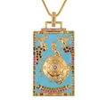 Detail of tarot card pendant with blue enamel wheel of fortune and colorful zircon stones - Wheel of Fortune (With Chain)