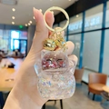 Japanese style transparent lucky cat keychain with golden sand and glitter star flakes - Lucky Cat Flash - White / Individual Packaging