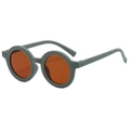 Detailed 45-degree angle view of round vintage olive green sunglasses for toddlers - Round / Sage Green