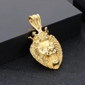 Pendentif tête de lion doré 3D avec couronne style hip hop en acier inoxydable poli - Couleur Or Lion à Couronne KP44974-TOT