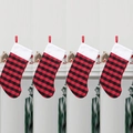 Set of 4 red and black buffalo plaid Christmas stockings with white plush cuffs and hangers - Set of 4 / Set of 4 Black and Red Plaid