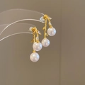 Elegant gold earrings with double pearls and crystal floral branch design for women - 49# Silver Needle-Golden Pearl Branch (HE24765)