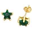 Macro shot of green star earrings with gold plating and cubic zirconia in prong setting - Green Zirconia