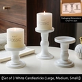 Three-piece white Roman pillar candle holders in small, medium, and large sizes - Set of 3 / White Zirconia Set