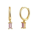 Elegante goldene Creolen mit rechteckigen rosa Zirkonia-Anhängern im minimalistischen Design - Gold + Rosa Zirkonia