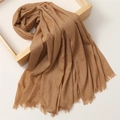 Elegant camel-colored cotton linen scarf with fringe edges draped on wooden frame - 180*100cm / Camel (TH39-36)