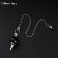 Natürliches Pendel aus schwarzem Onyx-Kristall mit verzierter silberfarbener Kette - Obsidian