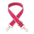 Detail of adjustable maze pattern canvas bag strap with rose red weaving and gold hooks - Rose Red