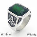 Vintage stainless steel ring for men with green gemstone and Celtic knot carvings - Style C Steel Green (KR109911-TGX)
